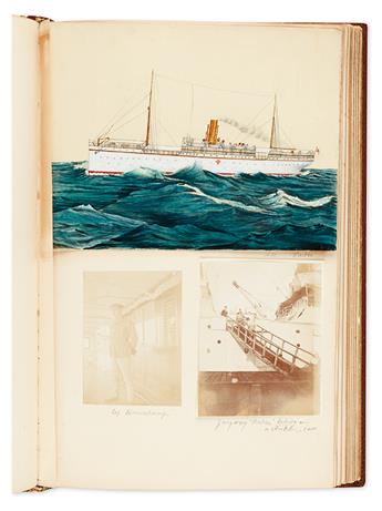 (MARINE ALBUM.) Sabin, S.P. Unique album of watercolor drawings, photographs and ship memorabilia